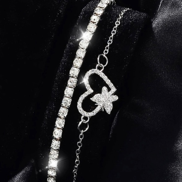 Jewelry - 2pcs Rhinestone Butterfly Heart Decor Chain
Silver Shiny Bracelet Party Gift